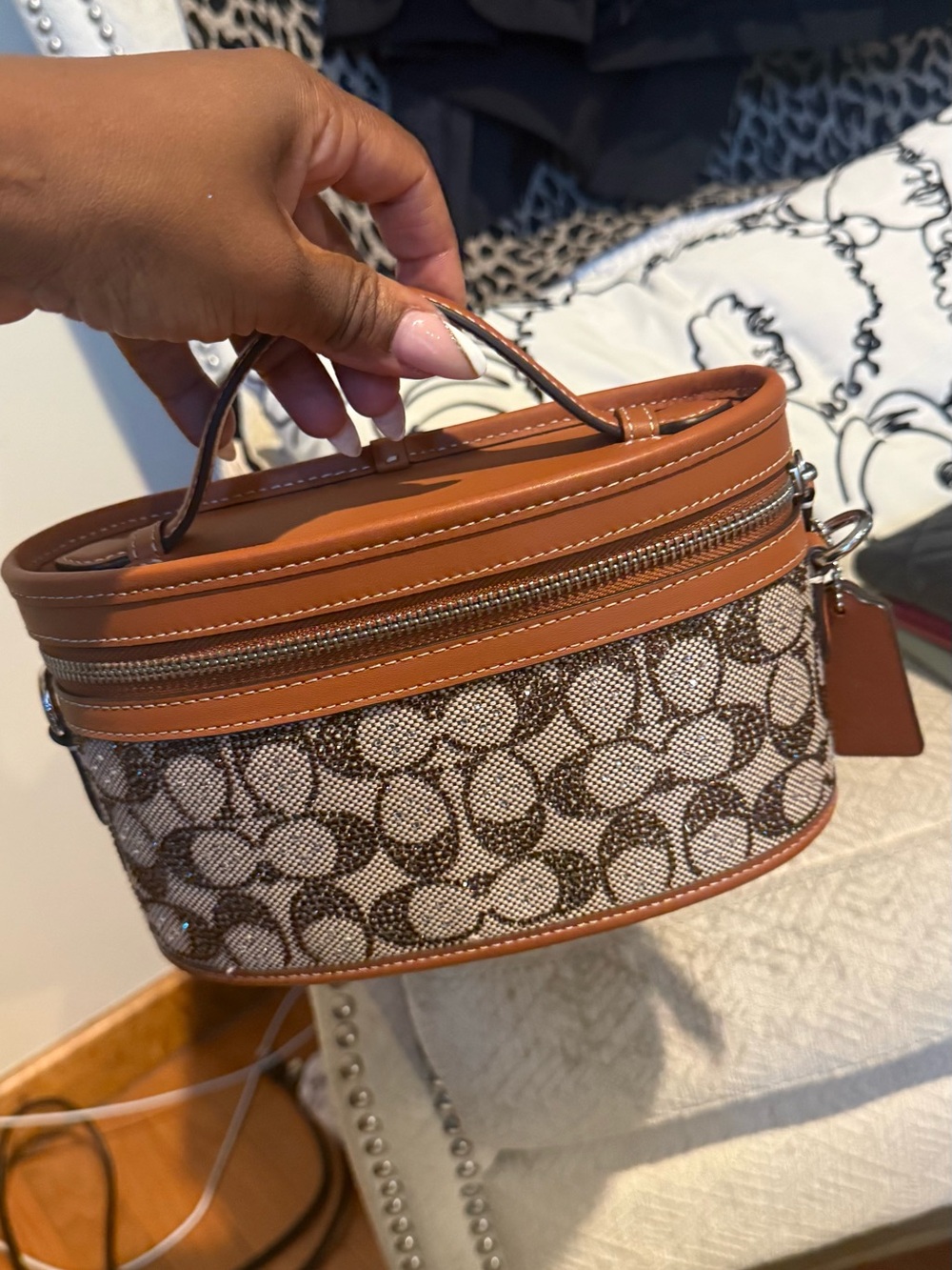 Coach Trail Bag Brown Signature Canvas Mini Vanity Bag with Leather Trim